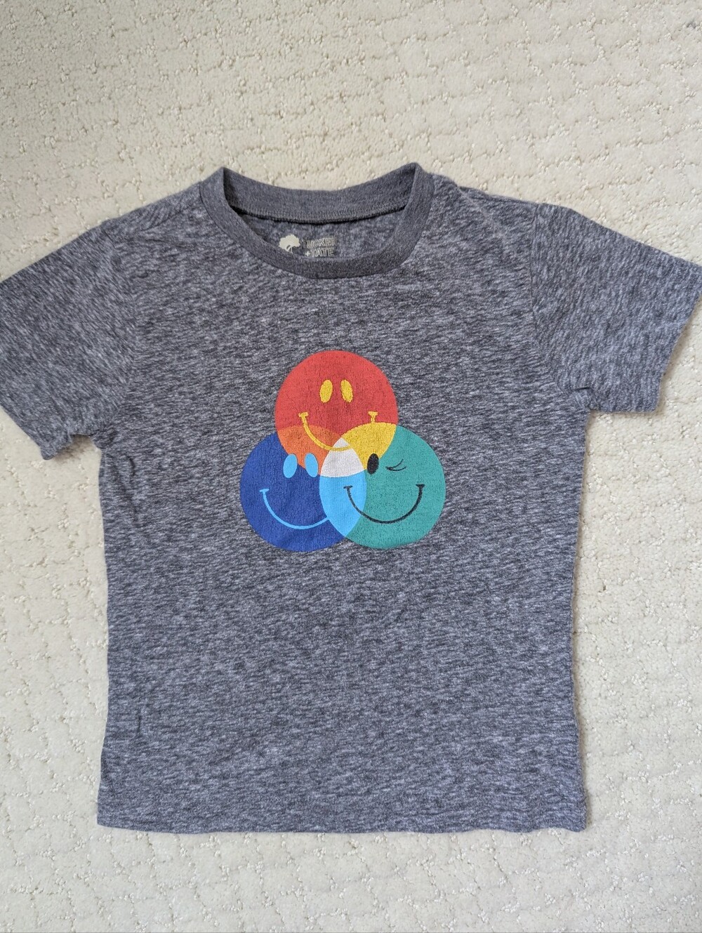 Tucker + Tate Gray Tee with Red, Blue, Teal Smiley Graphic 2T